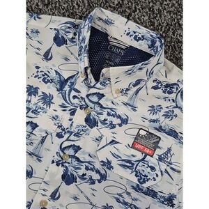 CHAPS Performance UPF‎ 50 Easy-Dry Wicking S/S Button Fishing Shirt ~ Men's M